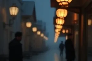 惊悚片单场景照，走廊尽头只亮着一盏值班灯